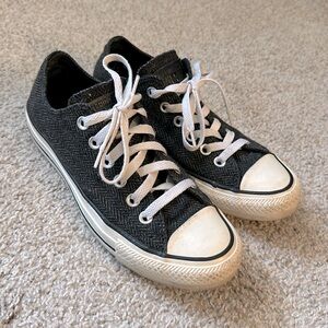 Converse All Star Low Top - Black & Grey Herringbone - Size W 7 / M 5 / UK 5